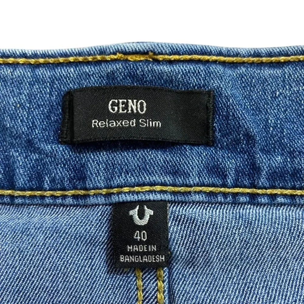 True Religion Geno Relaxed Slim Sz 40 Jeans Med Wash Blue Horseshoe‎ Custom Hem